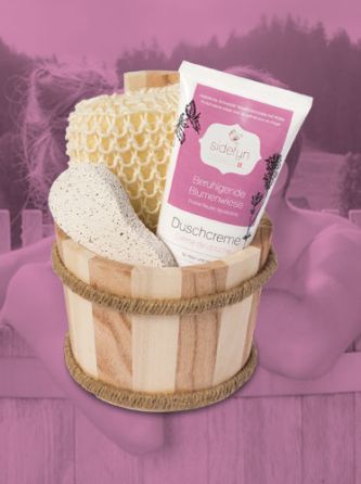 Geschenk Holzkübel mit Duschcreme